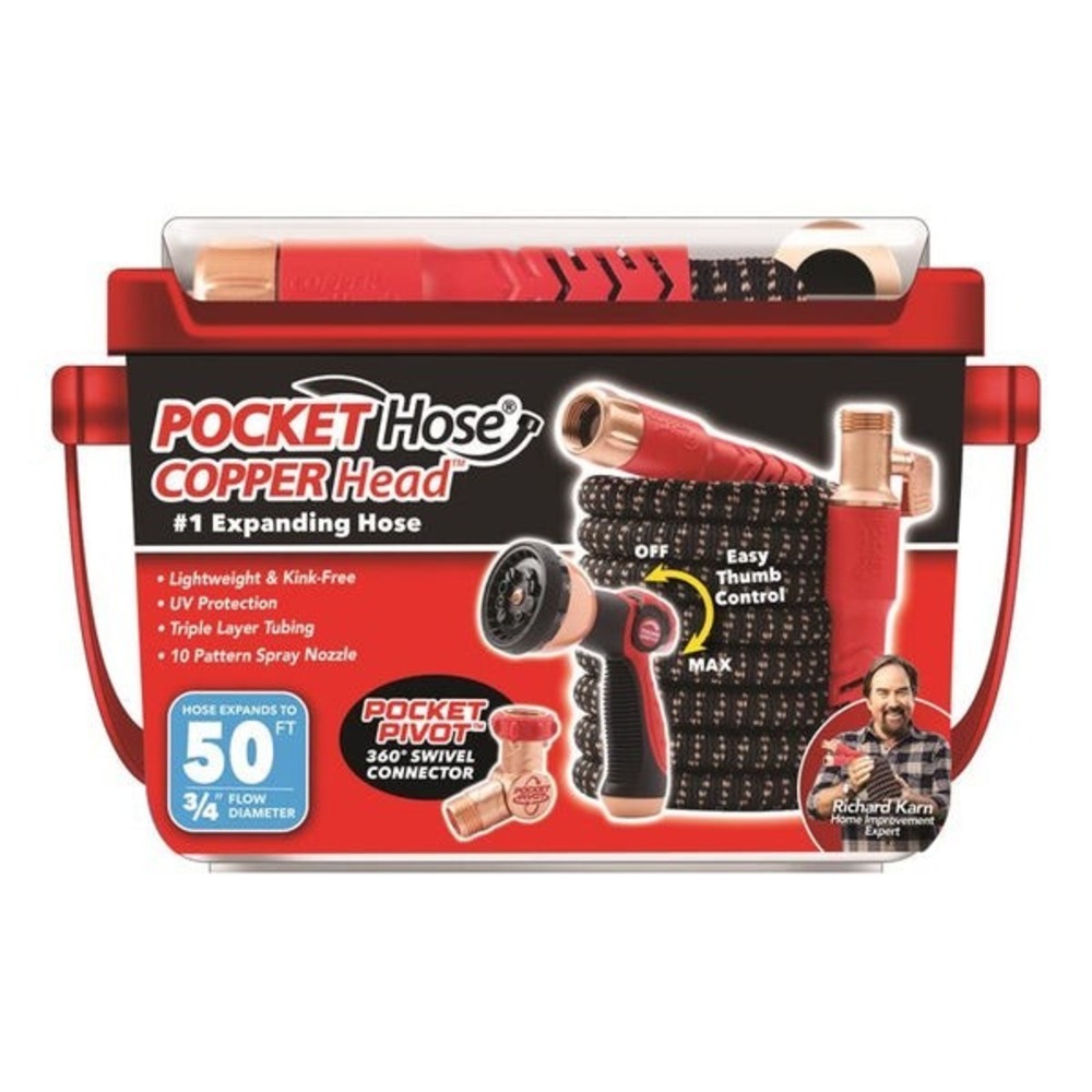 Pocket Hose Copper Head 3/4 in x 50 ft Expanding Hose w/ Nozzle, Anti-Kink NEW